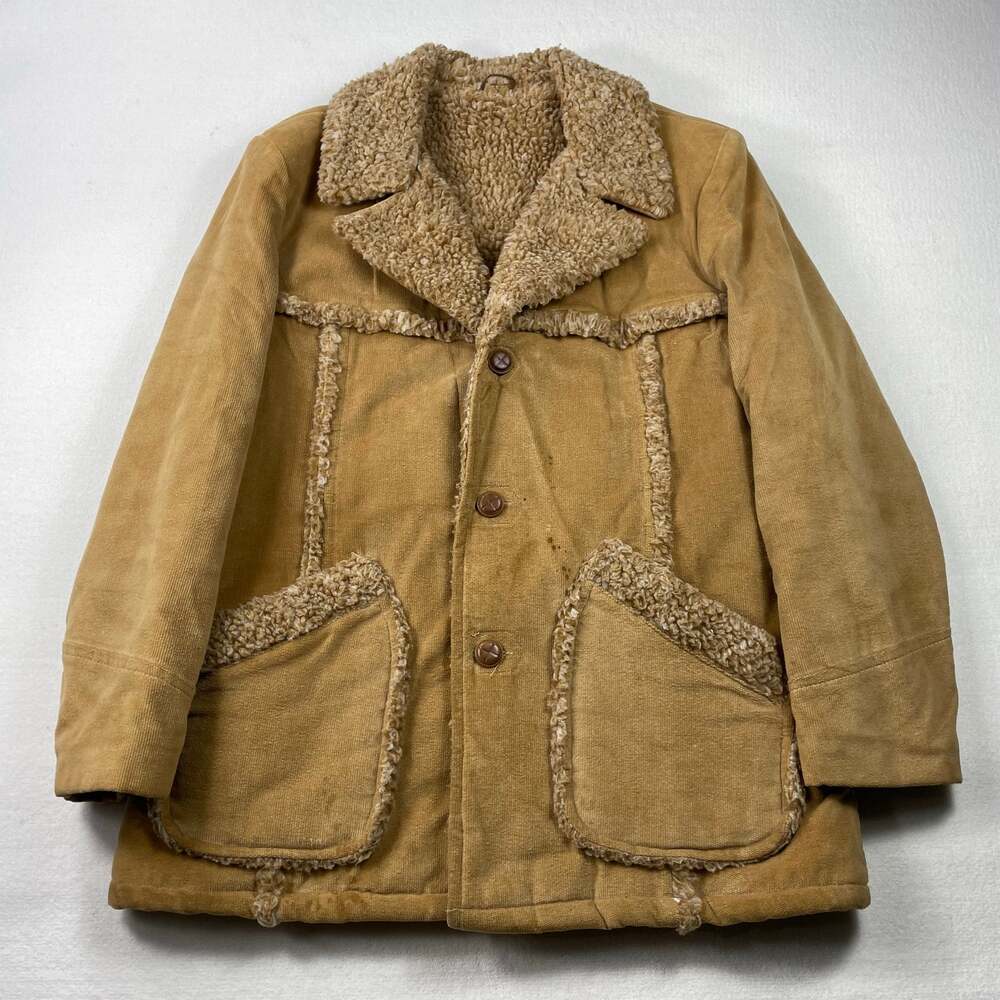 Vintage 70s Sherpa Lined Corduroy Jacket Chores Barn Rancher Western Americana